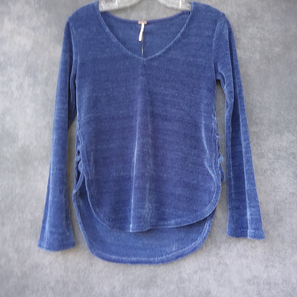 Poof Apparel Blue Plush Chenille Long Sleeve Sweater Top Lace Up Detail NWT Sz.S